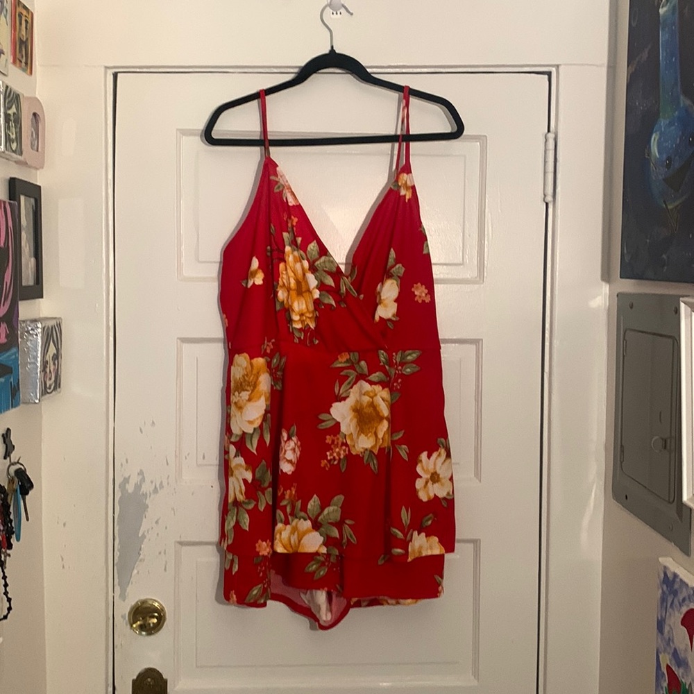 Red Floral XL Romper Dress